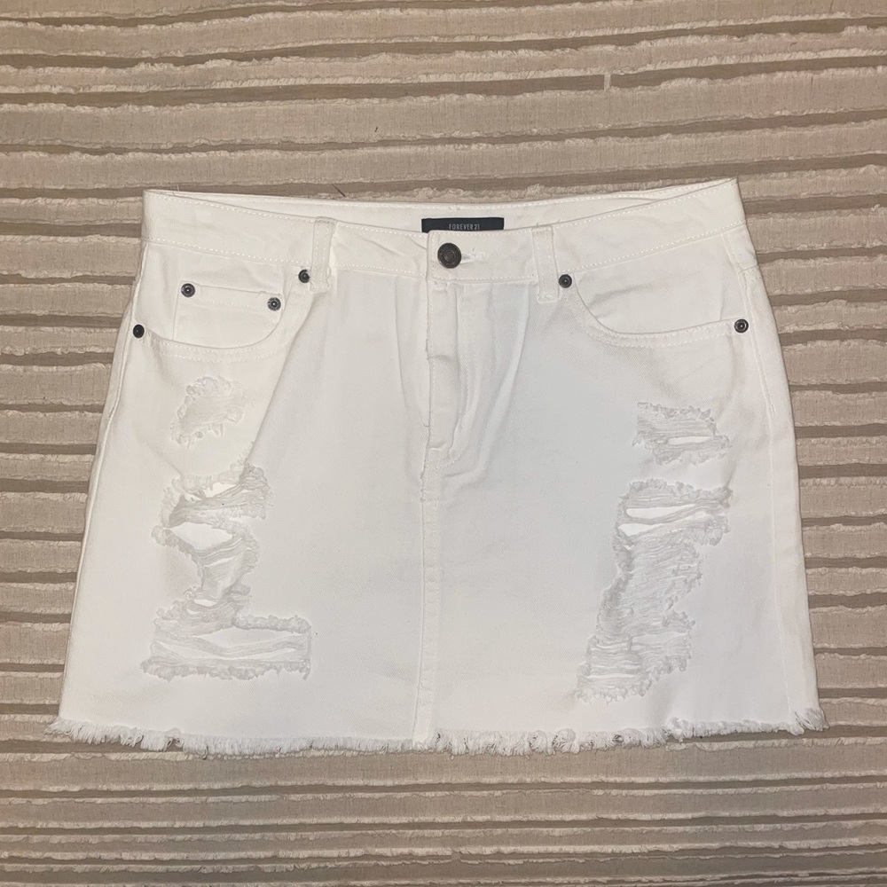 Forever 21 White Denim Mini Skirt